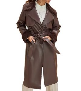 nachhaltiger Damen Lederimitat-Mantel mit Kunstfell Kragen Kunstleder-Jacke Frühlings-Mantel 930388 Braun