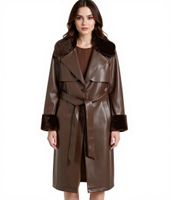 Manteau en similicuir durable pour femme avec col en fausse fourrure, veste en similicuir, manteau d'automne 930388 marron Manteau en similicuir durable pour femme avec col en fausse fourrure, veste en similicuir, manteau d'automne 930388 marron