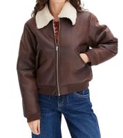 Veste aviateur en similicuir durable pour femme, veste aviateur de haute qualité avec col en fausse fourrure, 933611 Marron Veste aviateur en similicuir durable pour femme, veste aviateur de haute qualité avec col en fausse fourrure, 933611 Marron