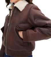 Veste aviateur en similicuir durable pour femme, veste aviateur de haute qualité avec col en fausse fourrure, 933611 Marron Veste aviateur en similicuir durable pour femme, veste aviateur de haute qualité avec col en fausse fourrure, 933611 Marron