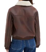 Veste aviateur en similicuir durable pour femme, veste aviateur de haute qualité avec col en fausse fourrure, 933611 Marron Veste aviateur en similicuir durable pour femme, veste aviateur de haute qualité avec col en fausse fourrure, 933611 Marron