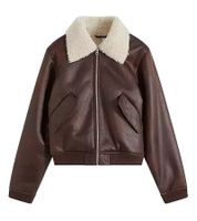 Veste aviateur en similicuir durable pour femme, veste aviateur de haute qualité avec col en fausse fourrure, 933611 Marron Veste aviateur en similicuir durable pour femme, veste aviateur de haute qualité avec col en fausse fourrure, 933611 Marron