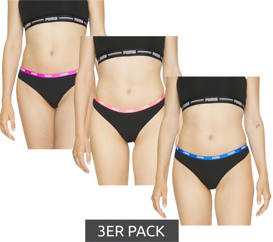 3er Pack PUMA String-Tanga Damen Slips Unterwäsche-Set Baumwoll-Slips 701224757 001 Schwarz