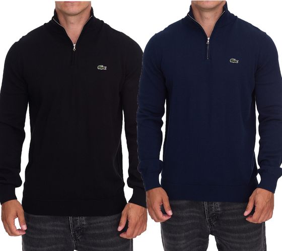 Lacoste Herren Strick-Troyer klassischer Strick-Pulli mit Logo-Stickerei Langarm-Pullover AH1980 Schwarz oder Blau
