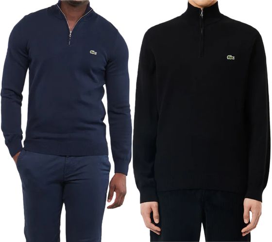 Lacoste Herren Strick-Troyer klassischer Strick-Pulli mit Logo-Stickerei Langarm-Pullover AH1980 Schwarz oder Blau