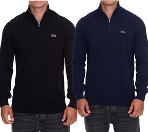Lacoste Men's Classic Knit Sweater with Logo Embroidery, Long-Sleeved Sweater, AH1980, Black or Blue