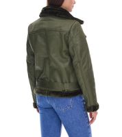 Chaqueta Biker para Mujer, Chaqueta de Transición con Cuello de Solapa, Chaqueta de Piel Sintética 923116 Verde