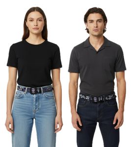 Cintura MISFITS Punk Band per uomo e donna in look destroyed con teschi, cintura casual BT109173MIS4 Nero/Bianco/Viola