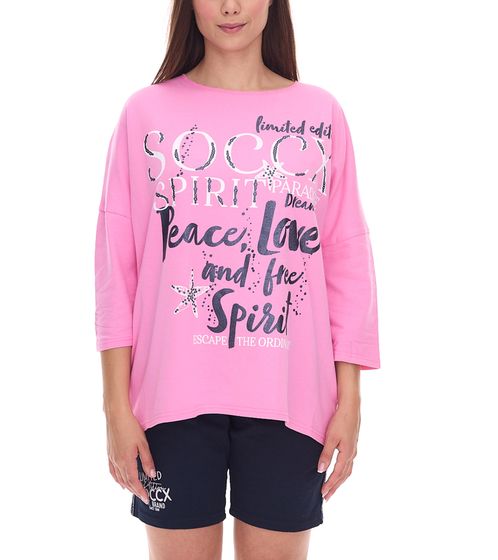 SOCCX Damen Oversized Sweatshirt mit Rundhals-Ausschnitt Alltags-Pulli SCU2100-3772 Rosa