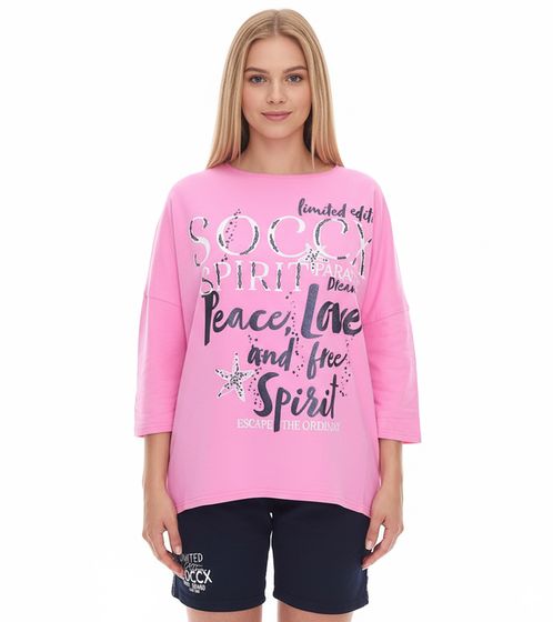 SOCCX by Carina Damen Oversized Sweatshirt mit Rundhals-Ausschnitt Alltags-Pulli SCU2100-3772 Rosa