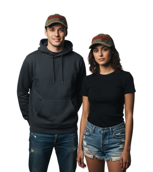 Elm Street Unisex Trucker-Cap Baseball-Cap im Destroyed-Look Baumwoll-Cap Fan-Mütze TC105444NOE Olivgrün/Rot