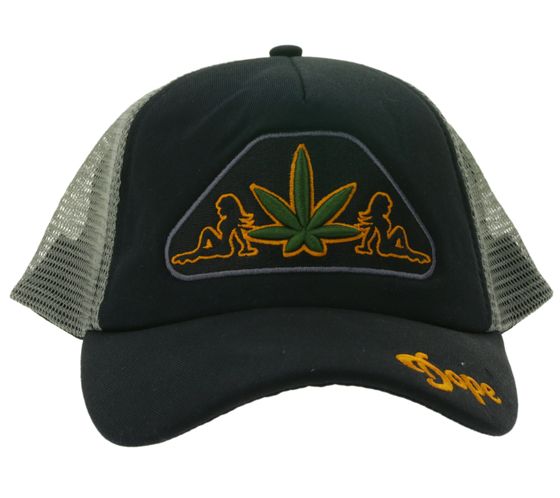 Dope Orange On Black & Leaf  Trucker-Cap stylische Baseball-Cap Baumwoll-Cap mit Netzeinsatz 7330GUY Schwarz/Grau