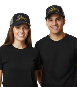 Cappellino da camionista Dope Orange On Black & Leaf, elegante cappellino da baseball, in cotone con inserto in rete, 7330GUY, Nero/Grigio