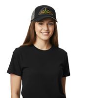 Cappellino da camionista Dope Orange On Black & Leaf, elegante cappellino da baseball, in cotone con inserto in rete, 7330GUY, Nero/Grigio