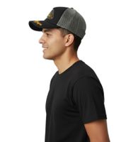 Cappellino da camionista Dope Orange On Black & Leaf, elegante cappellino da baseball, in cotone con inserto in rete, 7330GUY, Nero/Grigio