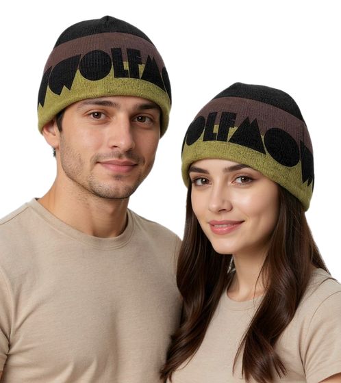 Wolfmother Beanie kuschelige Mütze stylische Strick-Beanie Fan-Artikel KC109932WLM Schwarz/Grau/Gelb