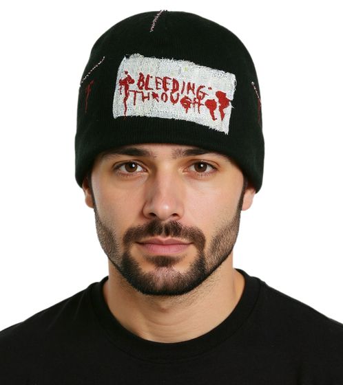 Bonnet Bleeding Through, bonnet douillet, bonnet tricoté élégant, article de fan, KC109495BTH, noir