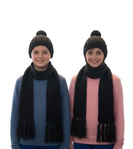Cappello e Sciarpa: Sciarpa lunga in maglia per bambini con pompon SF157827PLB Grigio Cappello e Sciarpa: Sciarpa lunga in maglia per bambini con pompon SF157827PLB Grigio