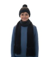 Bonnet et écharpe : Longue écharpe tricotée pour enfant avec bonnet à pompon SF157827PLB Gris Bonnet et écharpe : Longue écharpe tricotée pour enfant avec bonnet à pompon SF157827PLB Gris