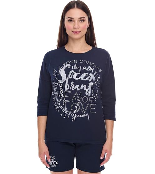 SOCCX Women's Oversized Crew Neck Sweatshirt, Everyday Sweater SCU-2100-3772 Blue