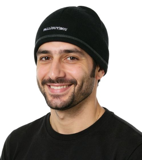 Fall Out Boy Beanie kuschelige doppellagige Strickmütze stylische Mütze Fan-Artikel KC106746FOB Schwarz