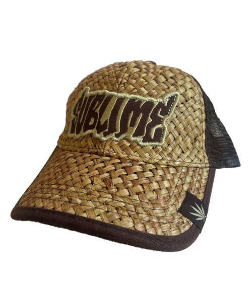 Sublime unisex trucker cap in straw hat style with logo embroidery, stylish baseball cap, fan merchandise 8324SUB beige/brown