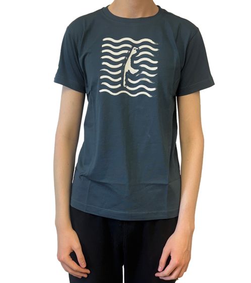 green SYLT Women's and Men's Cotton Shirt with Wave Print and Sylt Graphic 0100-007 Dark Blue
