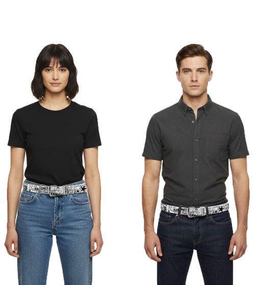 Cinturón RAMONES para mujer y hombre, 110 cm, Estampado de periódico, BT106126RAM4, Blanco