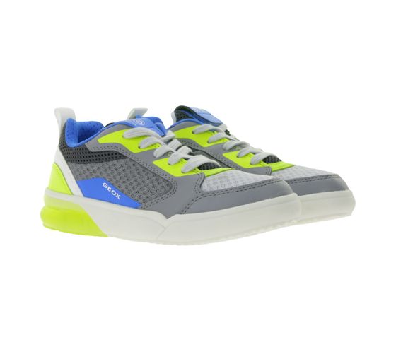 GEOX Grayjay Boys' Casual Sneakers with LEDs in the Sole. Everyday Shoes. J029YF 014BU C0666 Gray/Blue/Yellow.
