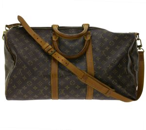 LOUIS VUITTON Vintage Keepall 50 with Shoulder Strap Monogram Genuine Leather Crossbody Bag Brown