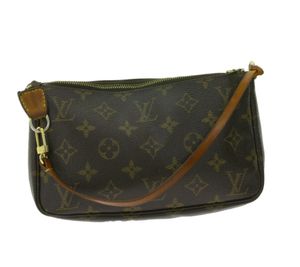 LOUIS VUITTON Vintage Pochette with Removable Shoulder Strap Monogram Genuine Leather Shoulder Bag Brown