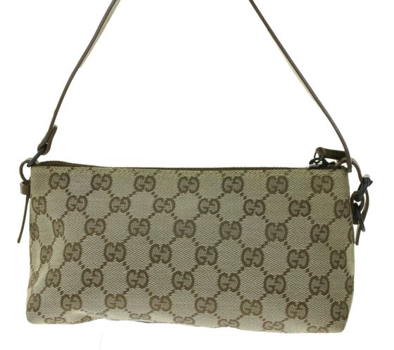 GUCCI Vintage GG Monogram Canvas Clutch Mini-Handtasche mit abnehmbaren Schulterriemen Echtleder Schultertasche 103399 001998 Braun/Beige