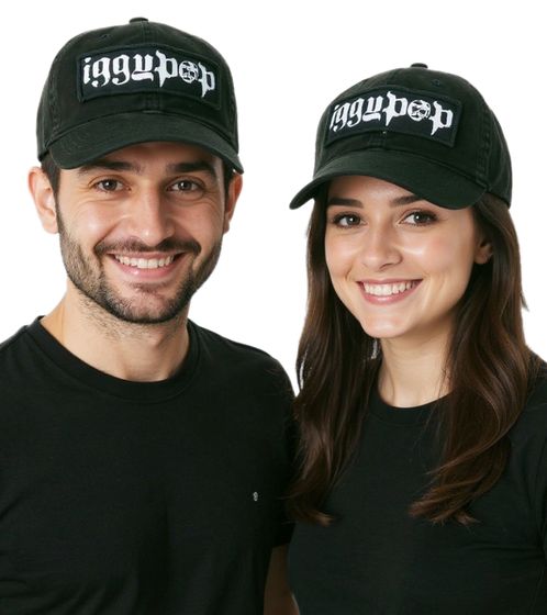 Iggy Pop Unisex Cap Baumwoll-Cap Punk-Rocker mit leicht gebogenem Schirm Base-Cap 3651IGG Schwarz/Weiß