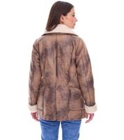 Chaqueta de piel sintética sostenible para mujer con cuello de piel de cordero sintética, chaqueta oversize, tallas grandes 970065 Marrón