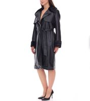 Abrigo de piel sintética sostenible para mujer con cuello de piel sintética, chaqueta de piel sintética, abrigo de otoño 959571 Negro