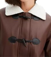 Giacca in ecopelle da donna sostenibile, giacca di alta qualità con collo in pelliccia sintetica, 950444 Marrone