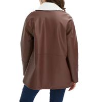 Giacca in ecopelle da donna sostenibile, giacca di alta qualità con collo in pelliccia sintetica, 950444 Marrone