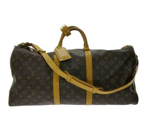 LOUIS VUITTON Vintage Keepall 55 with Shoulder Strap, Lock, and Address Tag, Monogram Secondhand Genuine Leather Shoulder Bag, Brown