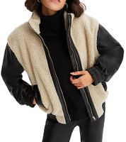 Veste femme durable : Veste en fourrure douce et similicuir 917726 Beige/Noir