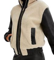 Veste femme durable : Veste en fourrure douce et similicuir 917726 Beige/Noir