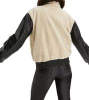 Veste femme durable : Veste en fourrure douce et similicuir 917726 Beige/Noir