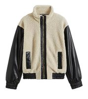 Veste femme durable : Veste en fourrure douce et similicuir 917726 Beige/Noir