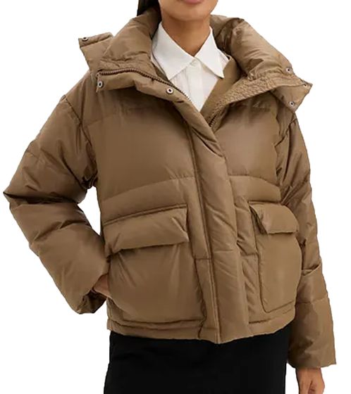 Damen Daunen-Jacke wasserabweisende Outdoor-Jacke mit abnehmbarer Kapuze 977332 Hellbraun