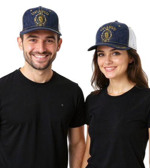 Dr. Dre Unisex Flat-Rim Cap with Logo Embroidery and Rhinestones Baseball Cap TC109827DRE2 Denim/White