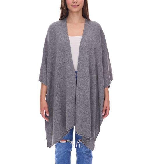 ZWILLINGSHERZ Damen Poncho mit Kaschmir hochwertiges Cape Tunika mit Ärmeln 8029P Grau