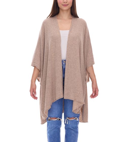 ZWILLINGSHERZ Damen Poncho mit Kaschmir hochwertiges Cape Tunika mit Ärmeln 8029P Beige