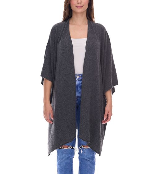 ZWILLINGSHERZ Damen Poncho mit Kaschmir hochwertiges Cape Tunika mit Ärmeln 8029P Dunkelgrau