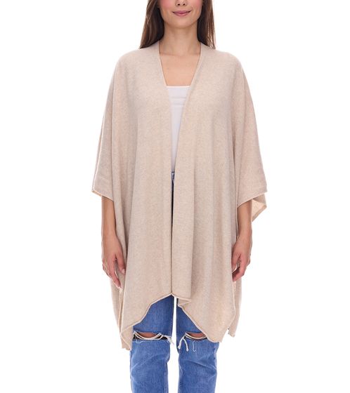 ZWILLINGSHERZ Damen Poncho mit Kaschmir hochwertiges Cape Tunika mit Ärmeln 8029P Hellbeige