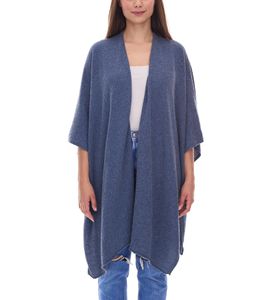 ZWILLINGSHERZ Damen Poncho mit Kaschmir hochwertiges Cape Tunika mit Ärmeln 8029P/23 Jeans-Blau