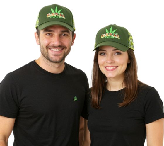 Ganja Green Canvas Trucker Cap, Baseball Cap, Cotton Cap with Mesh Insert, 7420GUY Green/Yellow